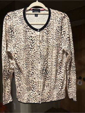 Lands' End Women's Beige and Black Leopard-Print Button Cardigan